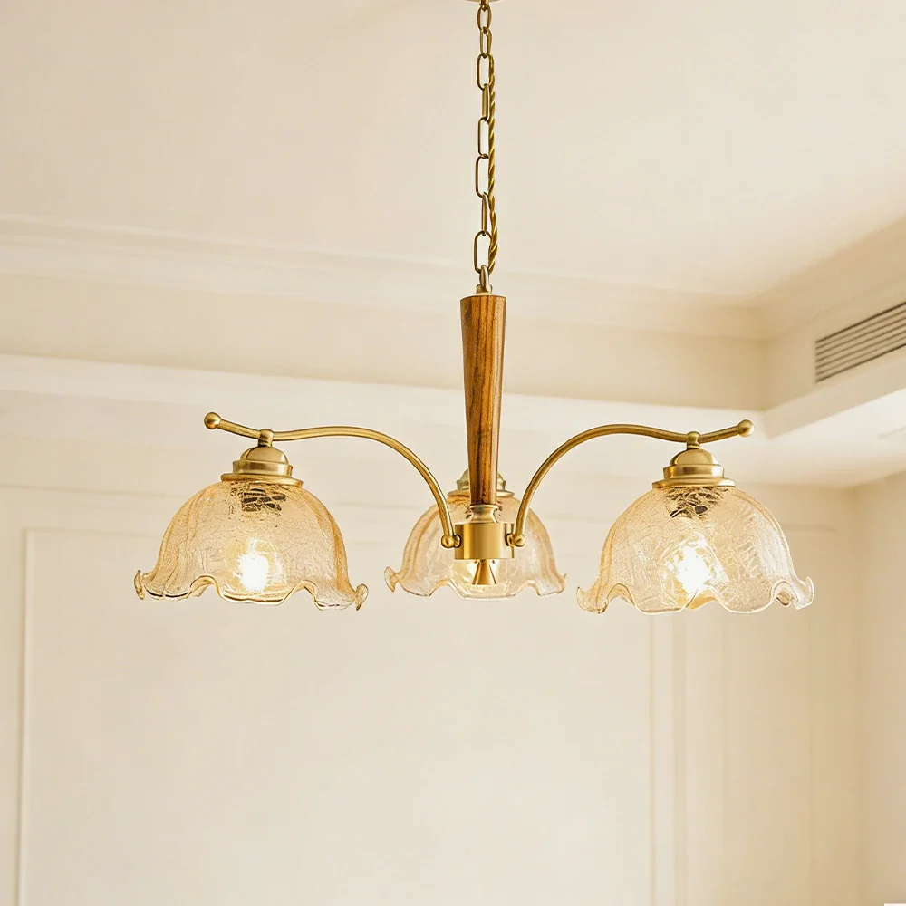 LIVARA Vintage Chandelier 3-Light Crackle Glass Shade E27 6W Warm Light Rubber Wood Frame Elegant Design for Dining Room Living Room Bedroom - Image 2