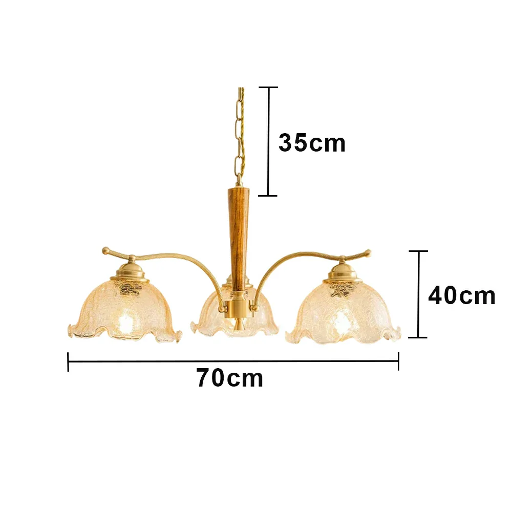 LIVARA Vintage Chandelier 3-Light Crackle Glass Shade E27 6W Warm Light Rubber Wood Frame Elegant Design for Dining Room Living Room Bedroom - Image 6