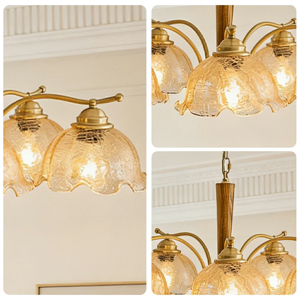 LIVARA Vintage Chandelier 5-Light Crackle Glass Shade E27 6W Warm Light Rubber Wood Frame Elegant Design for Dining Room Living Room Bedroom - Image 3