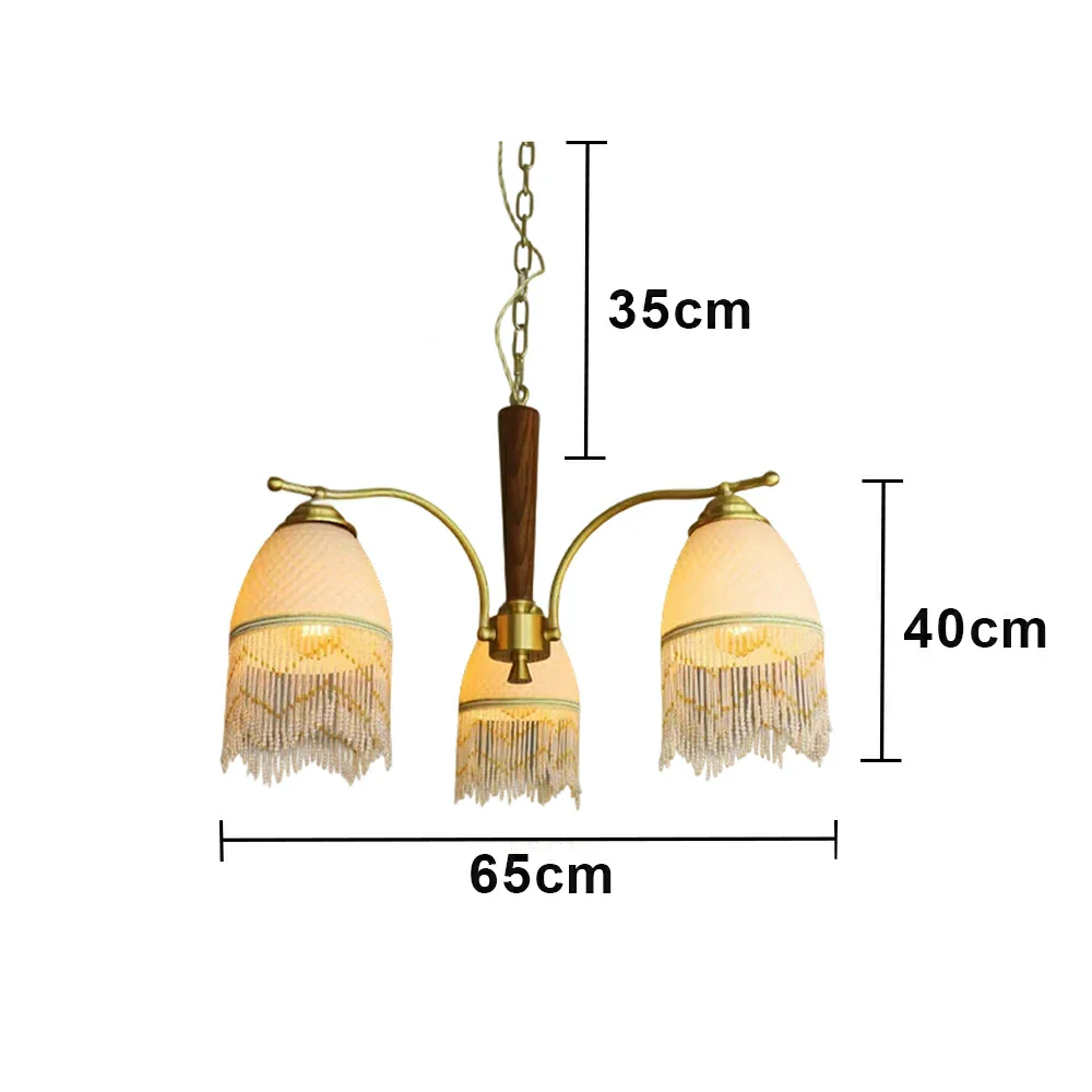 LIVARA Vintage Chandelier 3-Light Tassel Shade E27 6W Warm Light Rubber Wood Frame Elegant Design for Dining Room Living Room Bedroom - Image 6