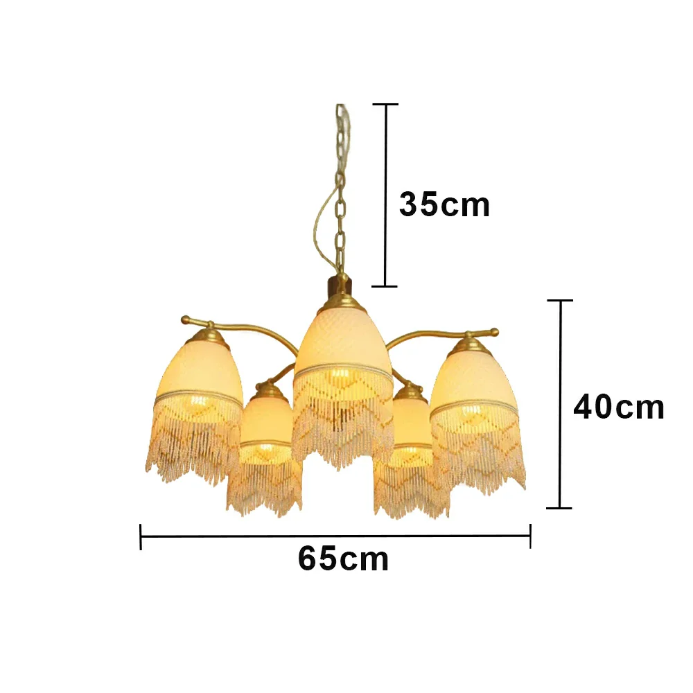 LIVARA Vintage Chandelier 5-Light Tassel Shade E27 6W Warm Light Rubber Wood Frame Elegant Design for Dining Room Living Room Bedroom - Image 6