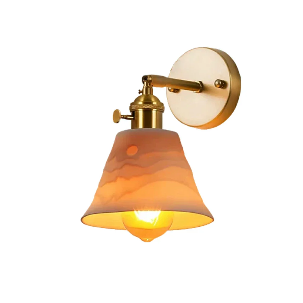 LIVARA Vintage Wall Light 40W Edison Bulb Layered Mountain Design Straight Rod Brass Structure for Bedroom Hallway Living Room