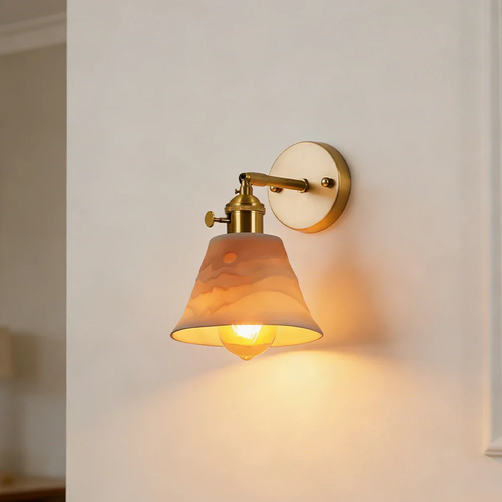 LIVARA Vintage Wall Light 40W Edison Bulb Layered Mountain Design Straight Rod Brass Structure for Bedroom Hallway Living Room - Image 2