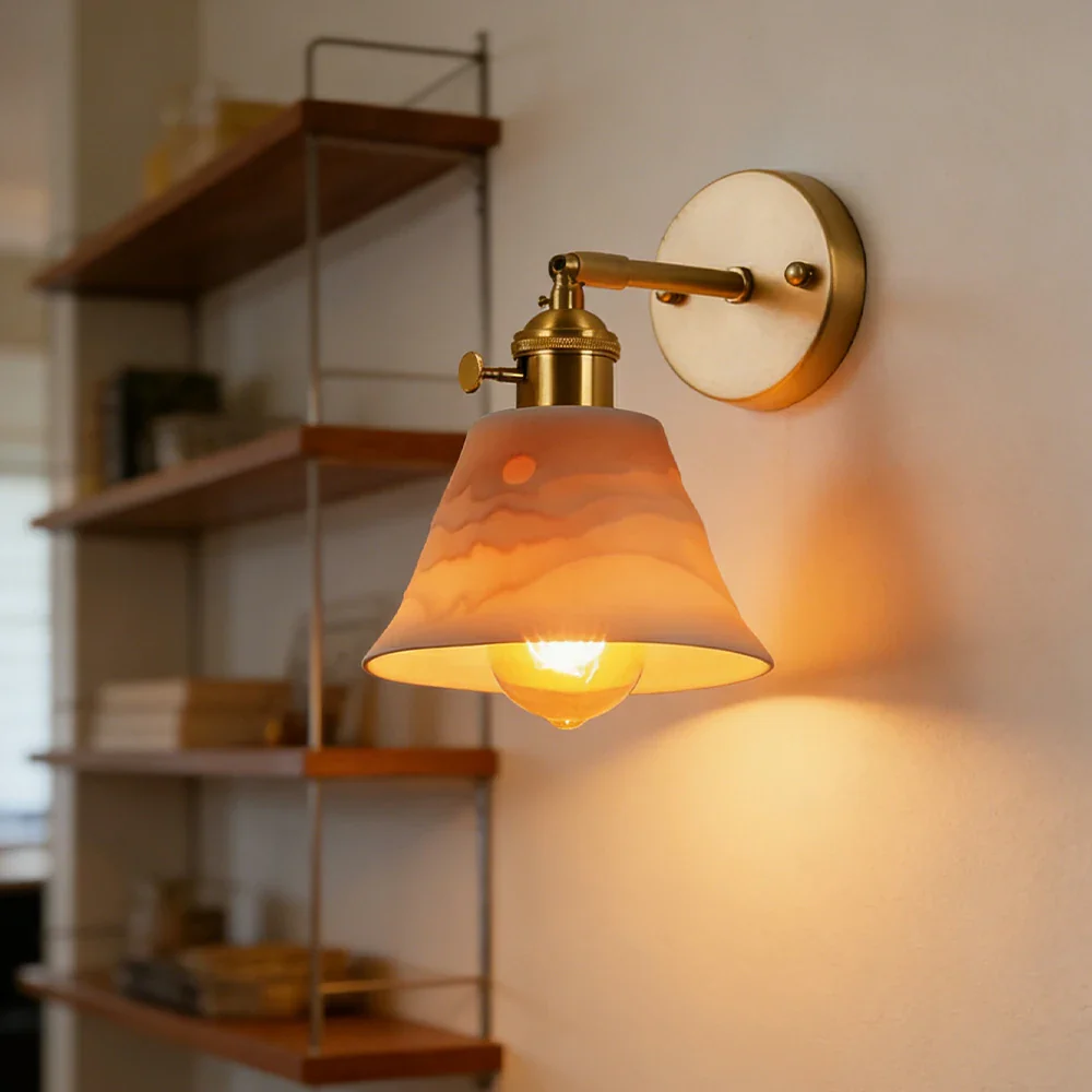 LIVARA Vintage Wall Light 40W Edison Bulb Layered Mountain Design Straight Rod Brass Structure for Bedroom Hallway Living Room - Image 4