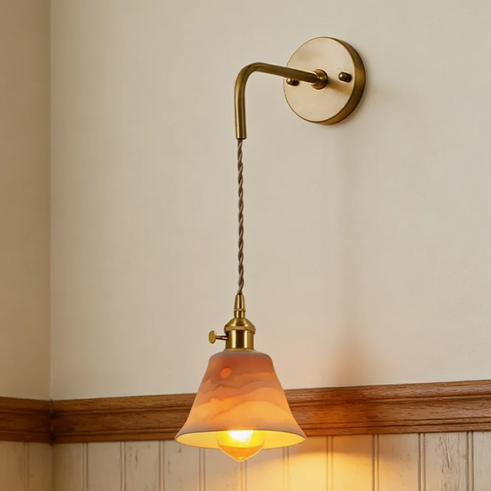 LIVARA Vintage Wall Light 40W Edison Bulb Layered Mountain Design Hanging Cord Brass Structure for Bedroom Hallway Living Room - Image 2