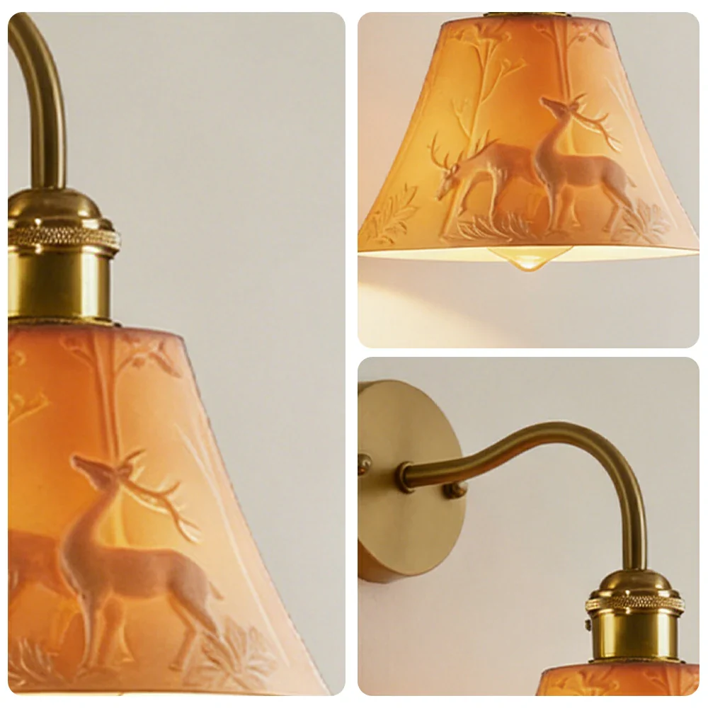 LIVARA Vintage Wall Light 40W Edison Bulb Deer Design Curved Arm Brass Structure for Bedroom Hallway Living Room - Image 3