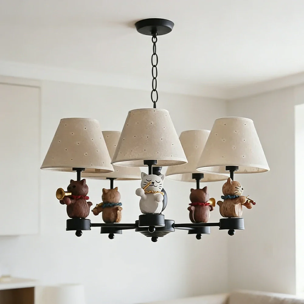 LIVARA Vintage Chandelier LED Bulb Included Fabric Shade Elegant Style for Bedroom Dining Living Room - Black - Image 2