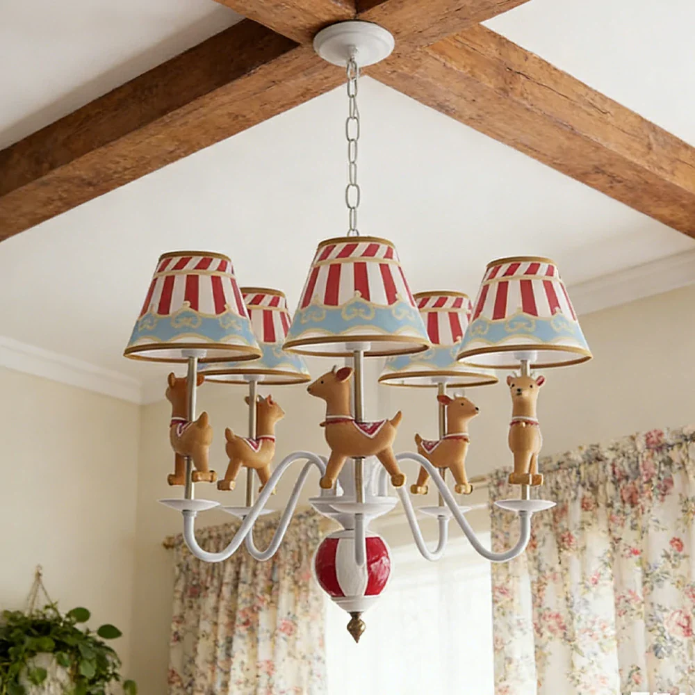 LIVARA Vintage Chandelier Reindeer Design LED Bulb Included Fabric Shade Elegant Style for Bedroom Dining Living Room - Image 2