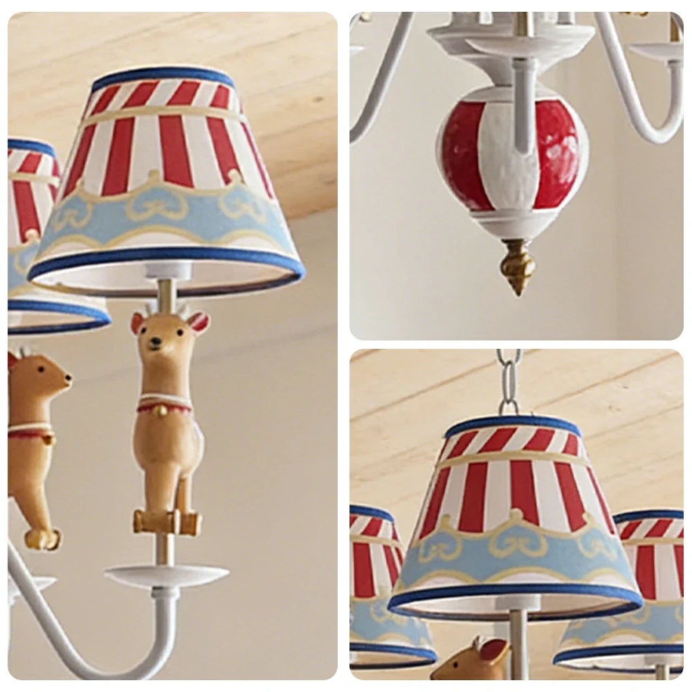 LIVARA Vintage Chandelier Reindeer Design LED Bulb Included Fabric Shade Elegant Style for Bedroom Dining Living Room - Image 3