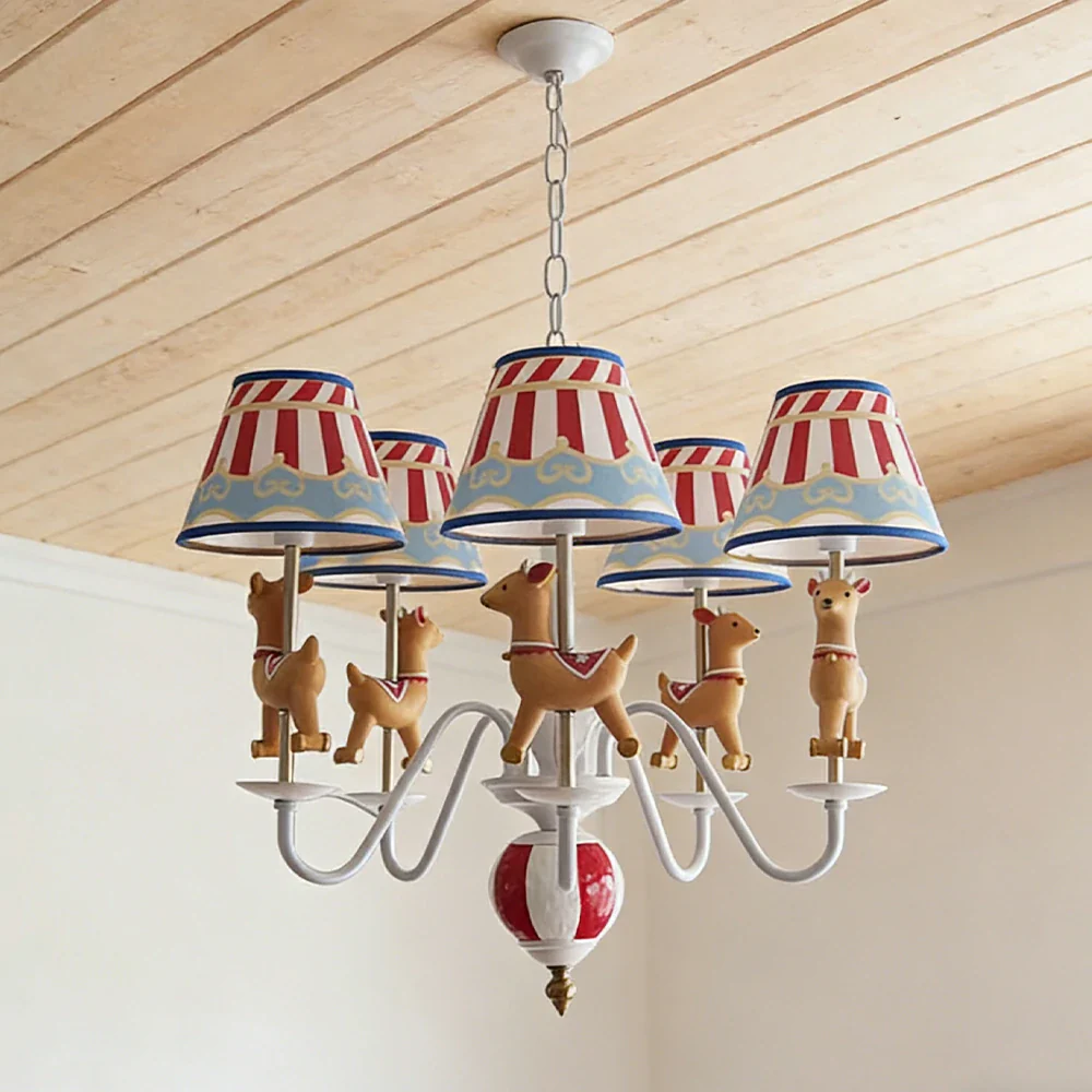 LIVARA Vintage Chandelier Reindeer Design LED Bulb Included Fabric Shade Elegant Style for Bedroom Dining Living Room - Image 4