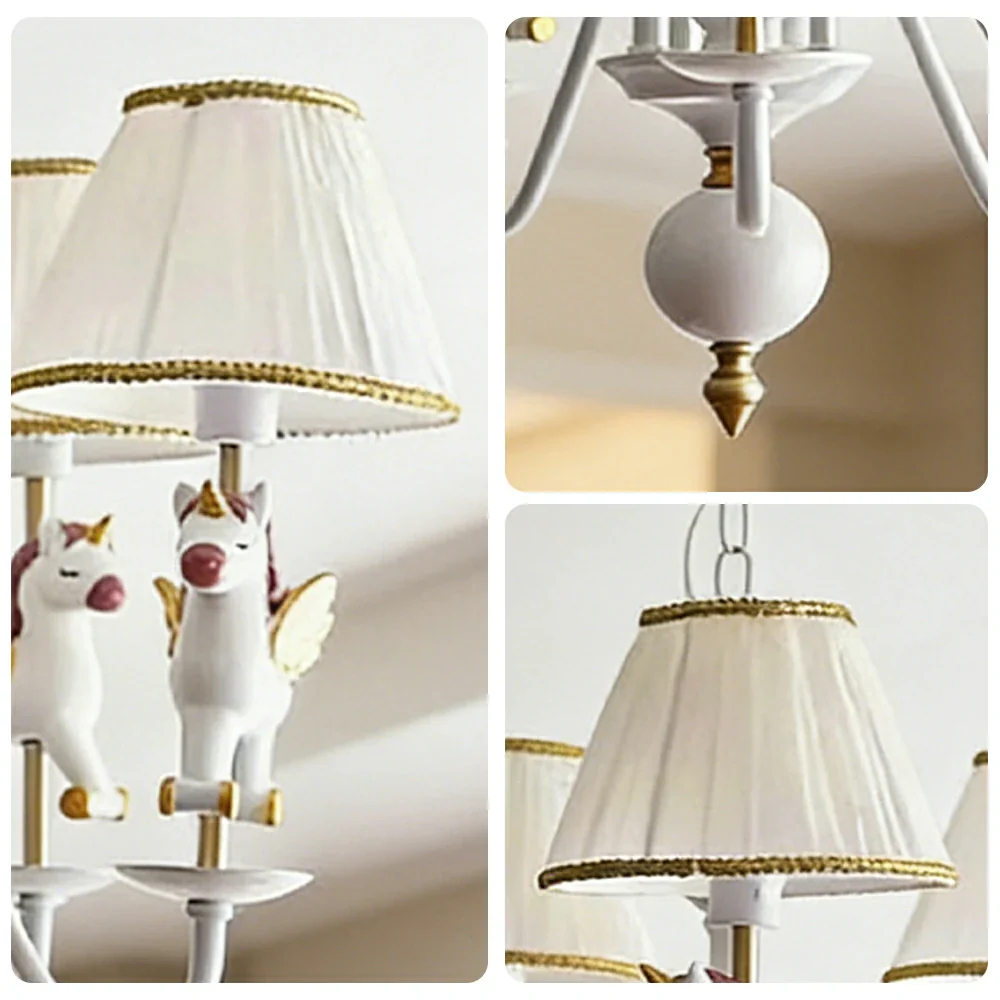LIVARA Vintage Chandelier Unicorn Design LED Bulb Included Fabric Shade Elegant Style for Bedroom Dining Living Room - Image 3