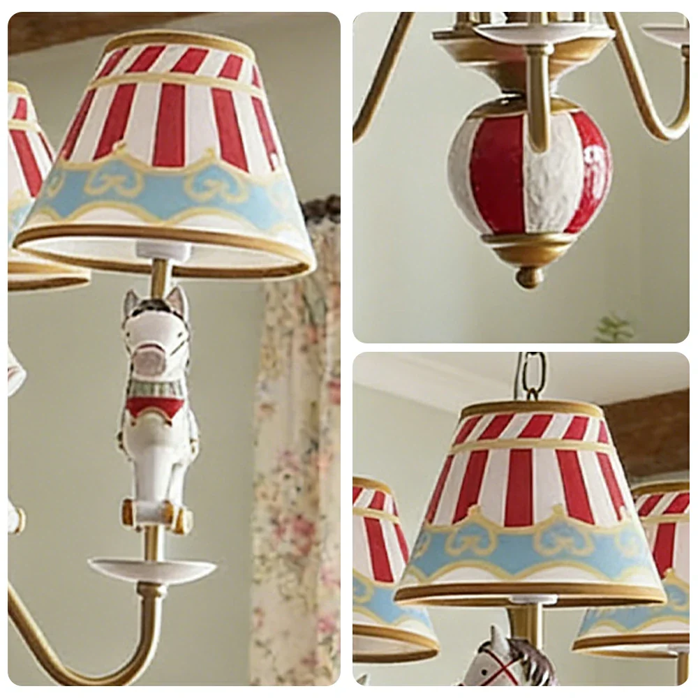 LIVARA Vintage Chandelier Playground Horse Design LED Bulb Included Fabric Shade Elegant Style for Bedroom Dining Living Room - Image 3