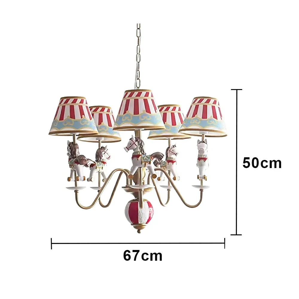 LIVARA Vintage Chandelier Playground Horse Design LED Bulb Included Fabric Shade Elegant Style for Bedroom Dining Living Room - Image 6