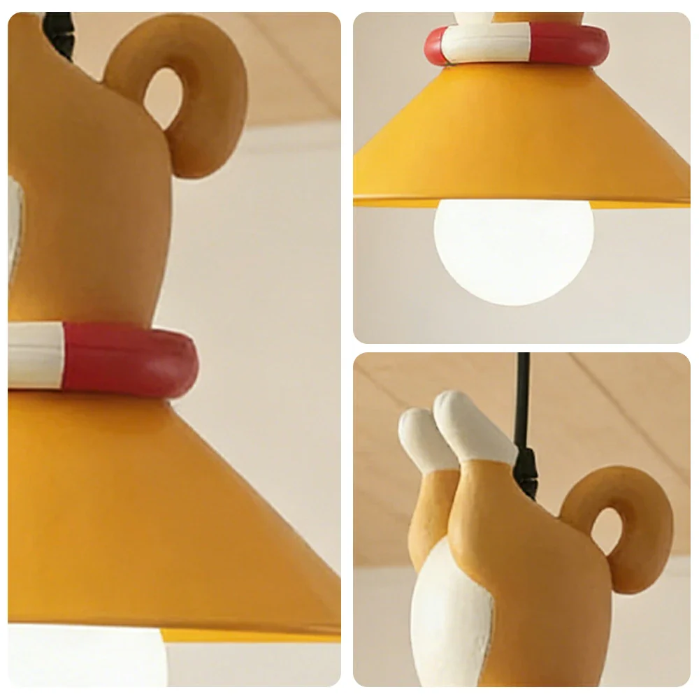 LIVARA Vintage Chandelier Corgi Design LED Bulb Included Fabric Shade Elegant Style for Bedroom Dining Living Room - Image 3