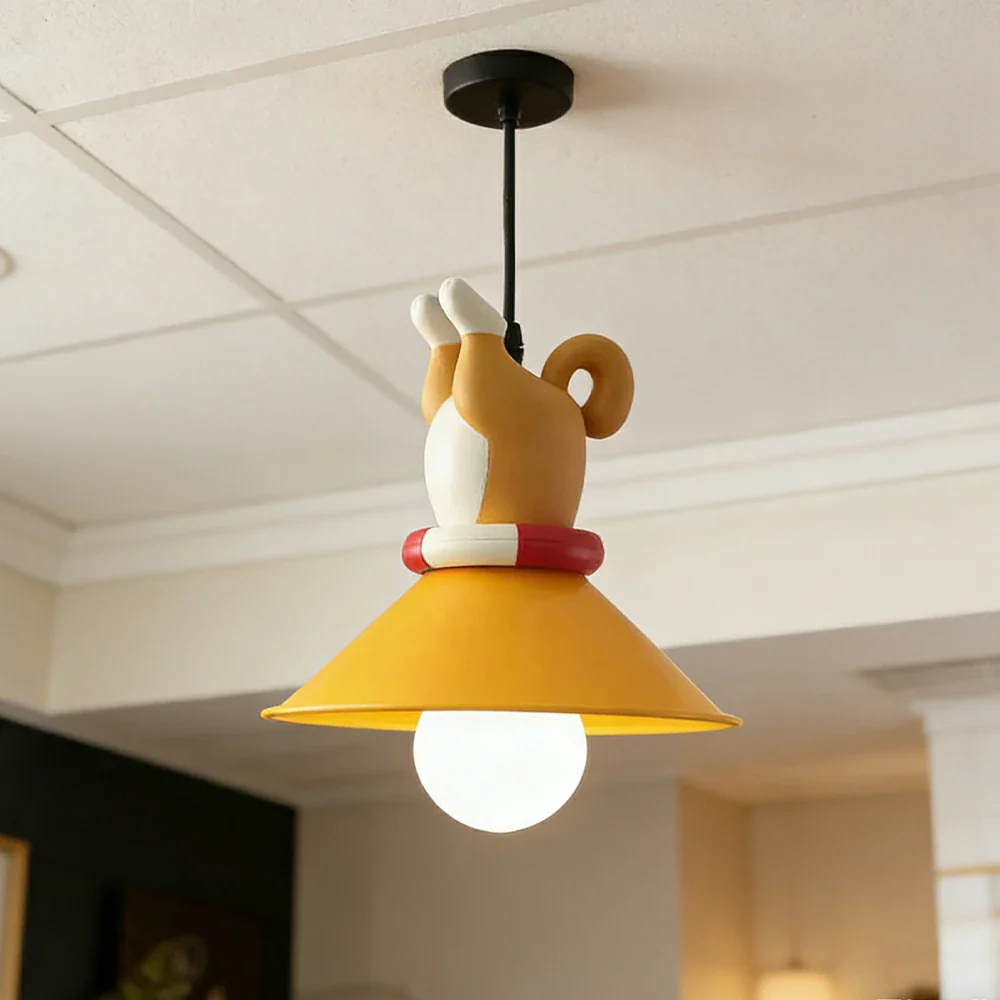 LIVARA Vintage Chandelier Corgi Design LED Bulb Included Fabric Shade Elegant Style for Bedroom Dining Living Room - Image 4