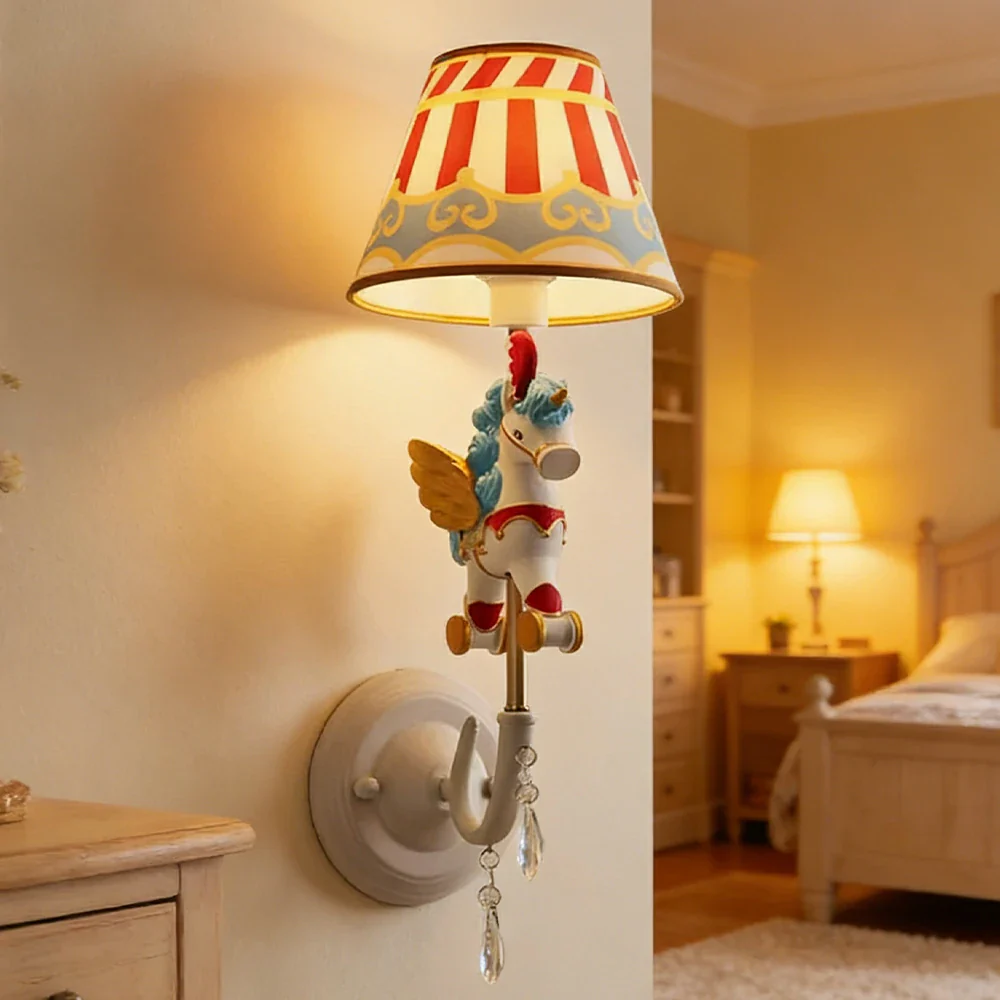 LIVARA Vintage Wall Light Circus Design LED Bulb Included Fabric Shade Elegant Style for Bedroom Hallway Living Room - Image 2