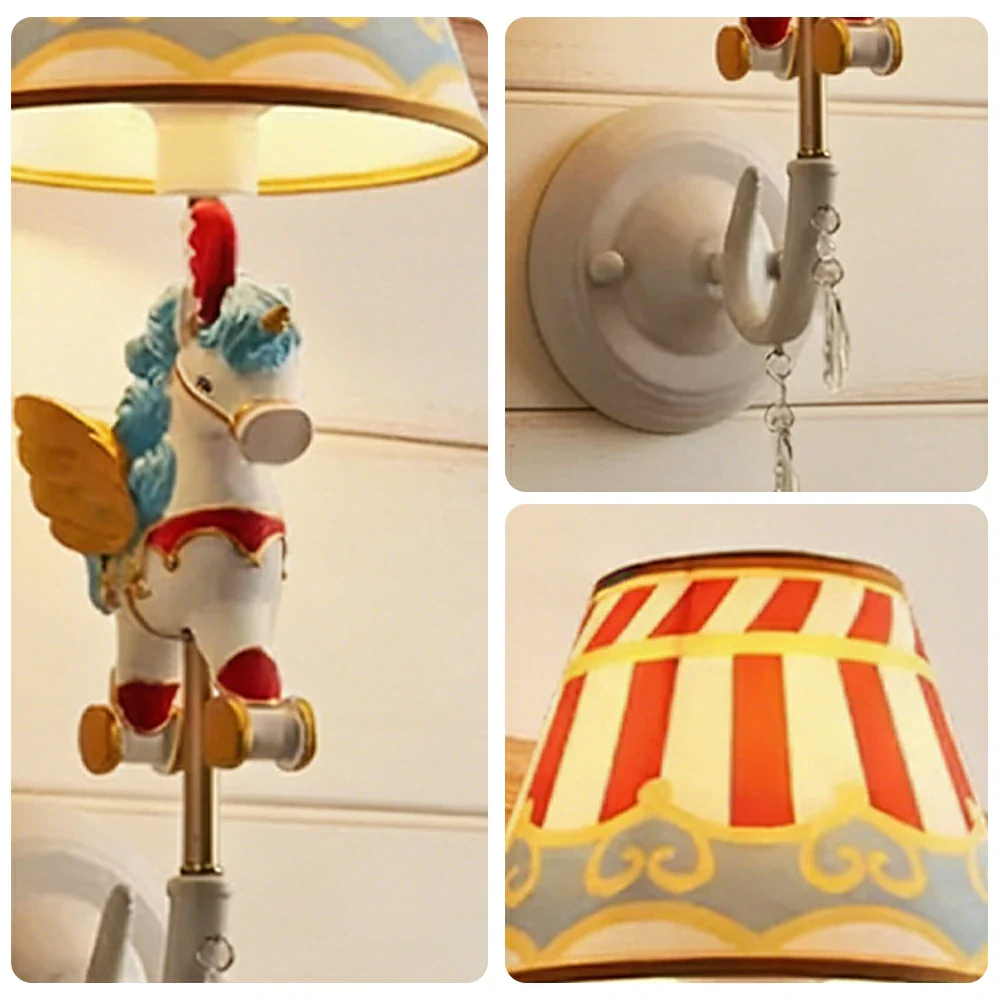 LIVARA Vintage Wall Light Circus Design LED Bulb Included Fabric Shade Elegant Style for Bedroom Hallway Living Room - Image 3