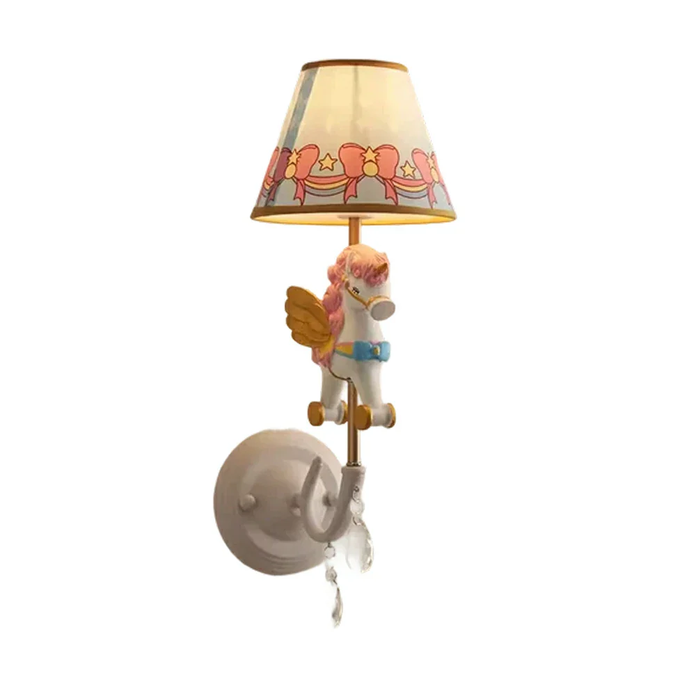 LIVARA Vintage Wall Light Unicorn Pony Design LED Bulb Included Fabric Shade Elegant Style for Bedroom Hallway Living Room