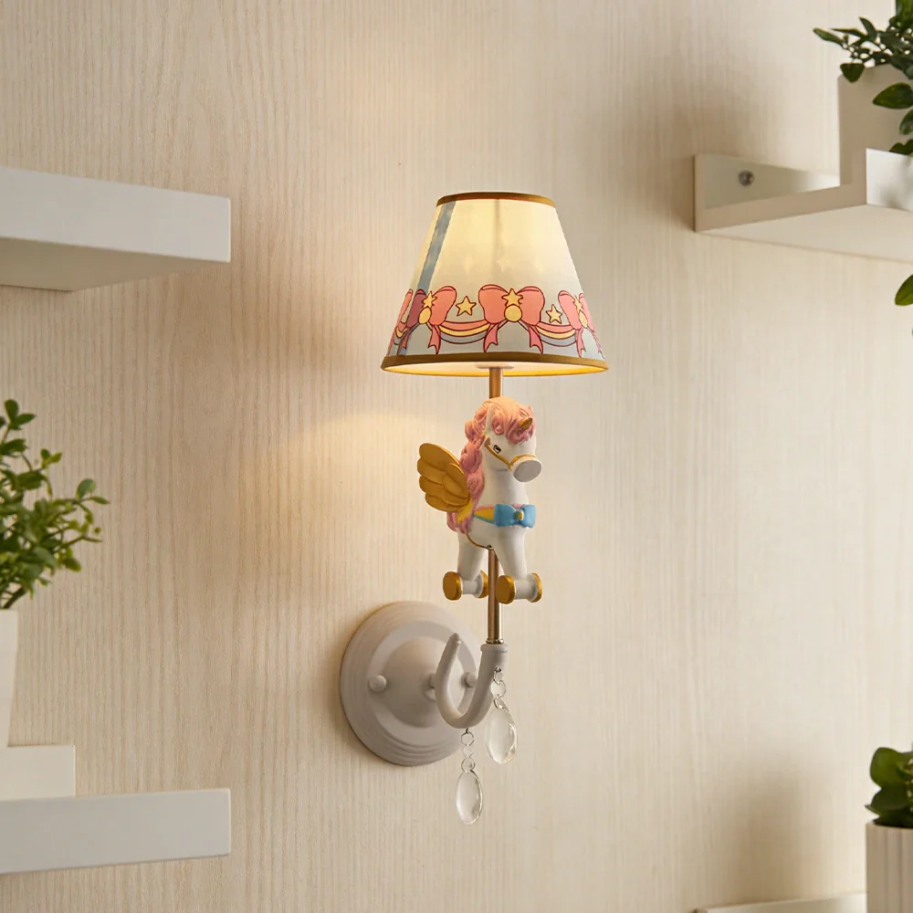 LIVARA Vintage Wall Light Unicorn Pony Design LED Bulb Included Fabric Shade Elegant Style for Bedroom Hallway Living Room - Image 2