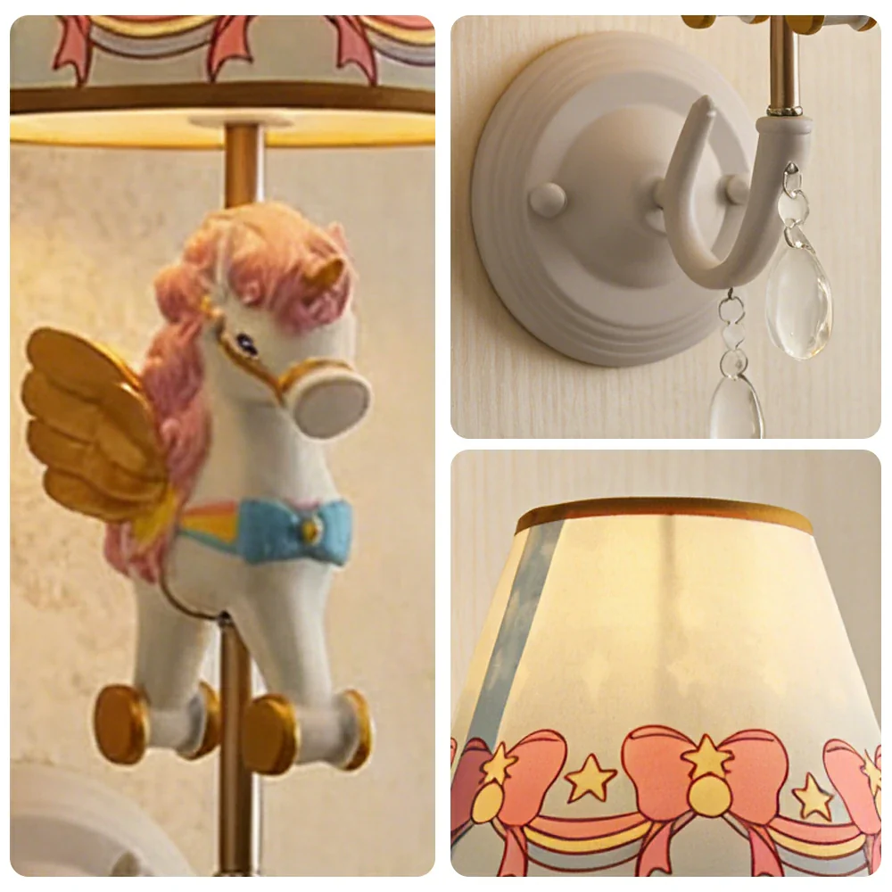 LIVARA Vintage Wall Light Unicorn Pony Design LED Bulb Included Fabric Shade Elegant Style for Bedroom Hallway Living Room - Image 3