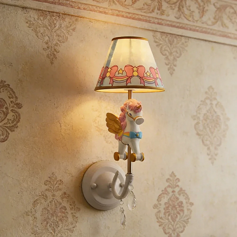 LIVARA Vintage Wall Light Unicorn Pony Design LED Bulb Included Fabric Shade Elegant Style for Bedroom Hallway Living Room - Image 4