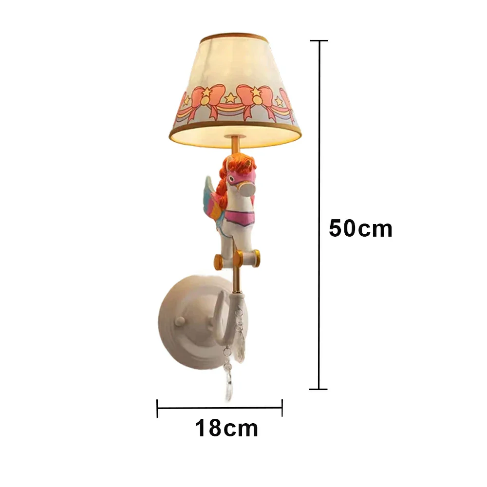 LIVARA Vintage Wall Light Unicorn Pony Design LED Bulb Included Fabric Shade Elegant Style for Bedroom Hallway Living Room - Rose Red - Image 6