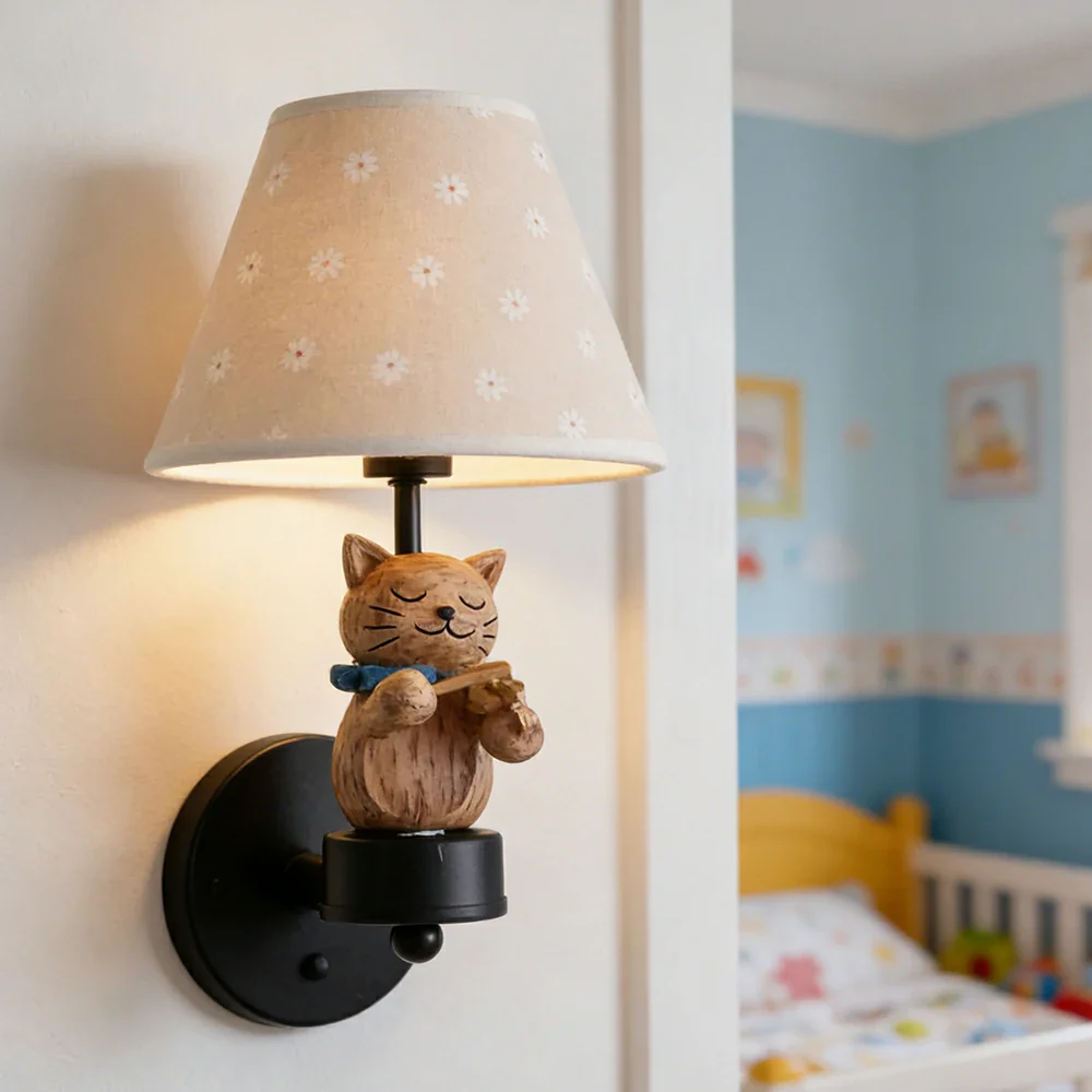 LIVARA Vintage Wall Light Violin Design LED Bulb Included Fabric Shade Elegant Style for Bedroom Hallway Living Room - Black - Image 2