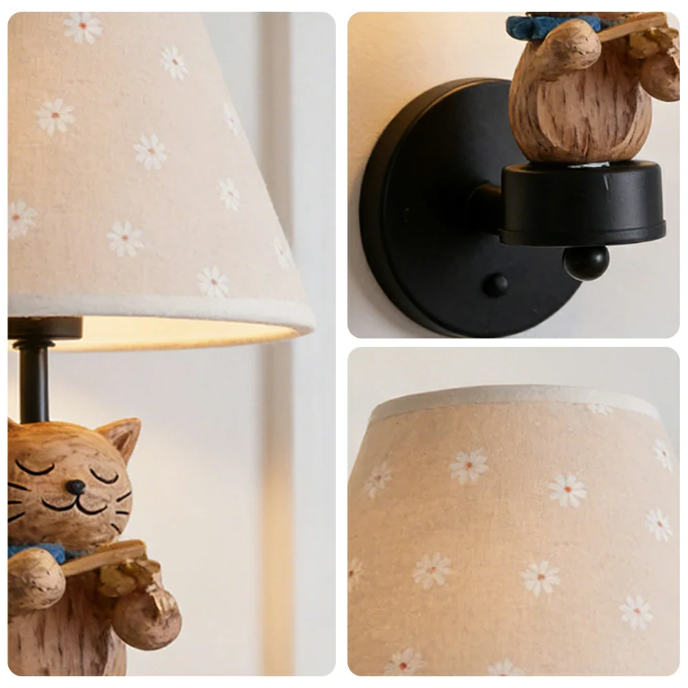 LIVARA Vintage Wall Light Violin Design LED Bulb Included Fabric Shade Elegant Style for Bedroom Hallway Living Room - Black - Image 3