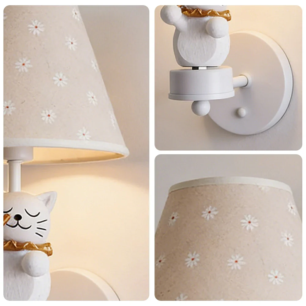 LIVARA Vintage Wall Light Conductor Design LED Bulb Included Fabric Shade Elegant Style for Bedroom Hallway Living Room - White - Image 3