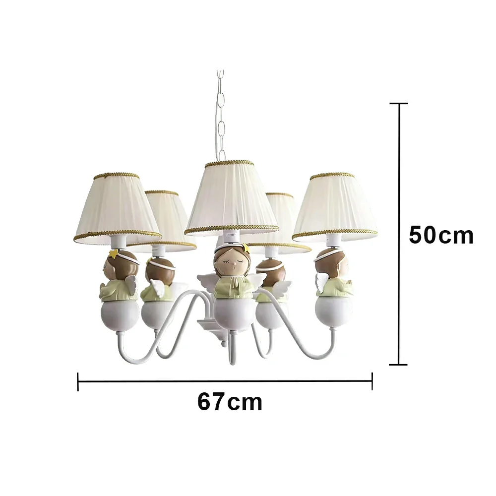 LIVARA Vintage Chandelier Angel Design LED Bulb Included Fabric Shade Elegant Style for Bedroom Dining Living Room - White - Image 6