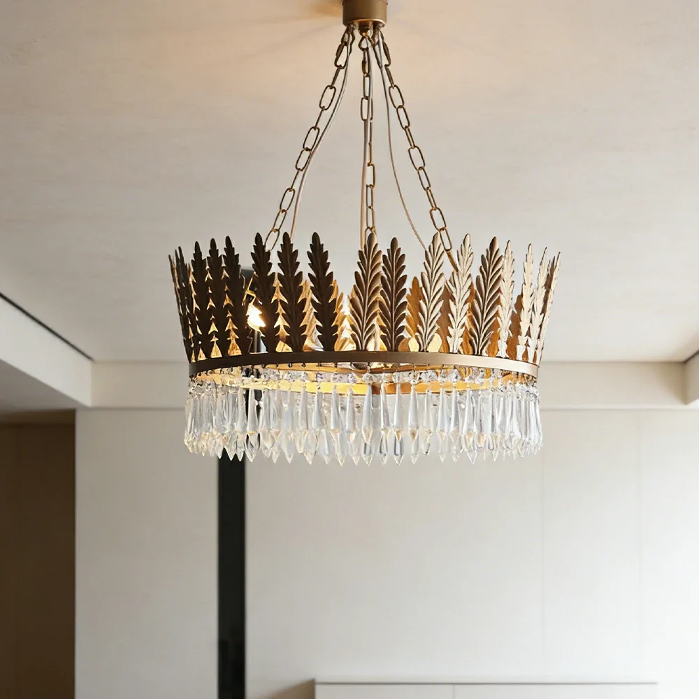 LIVARA Vintage Chandelier Large Crystal Leaf Design Iron Frame Elegant Style for Bedroom Dining Living Room (Bulb Not Included) - Image 2