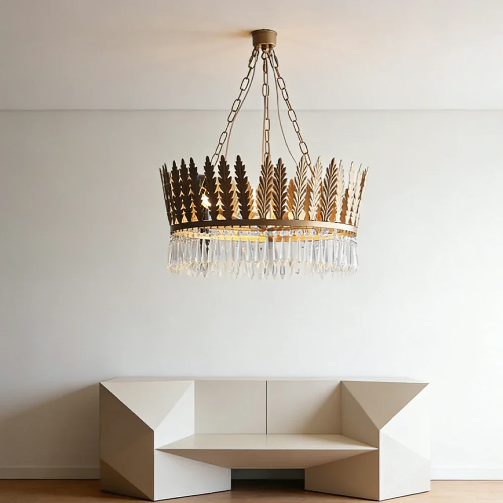 LIVARA Vintage Chandelier Large Crystal Leaf Design Iron Frame Elegant Style for Bedroom Dining Living Room (Bulb Not Included) - Image 4