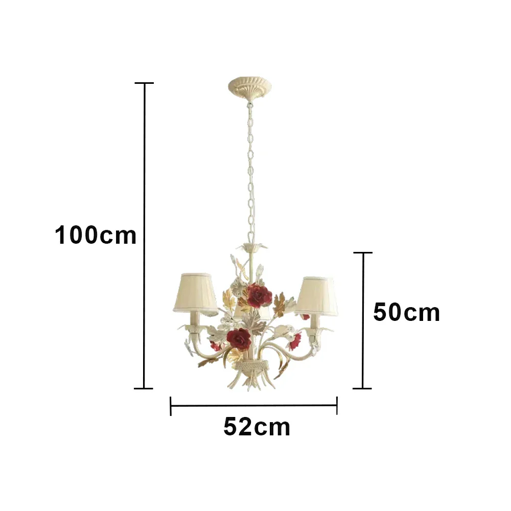 LIVARA Vintage Chandelier Floral Fabric Shade Iron Frame Elegant French Style for Bedroom Dining Living Room (Bulb Not Included) - Image 6
