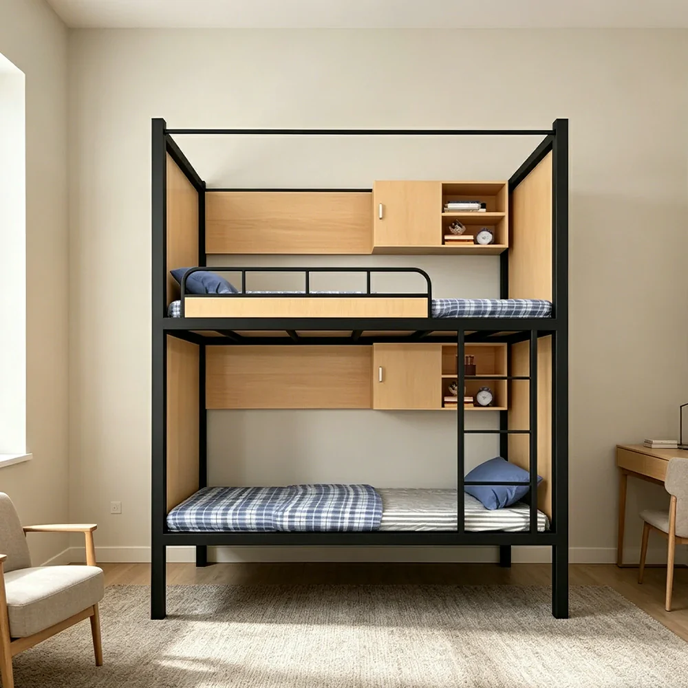 LIVARA Steel Bunk Bed Frame with Storage Heavy Duty 90/100/120cm Dormitory Apartment Space Saving - Image 4