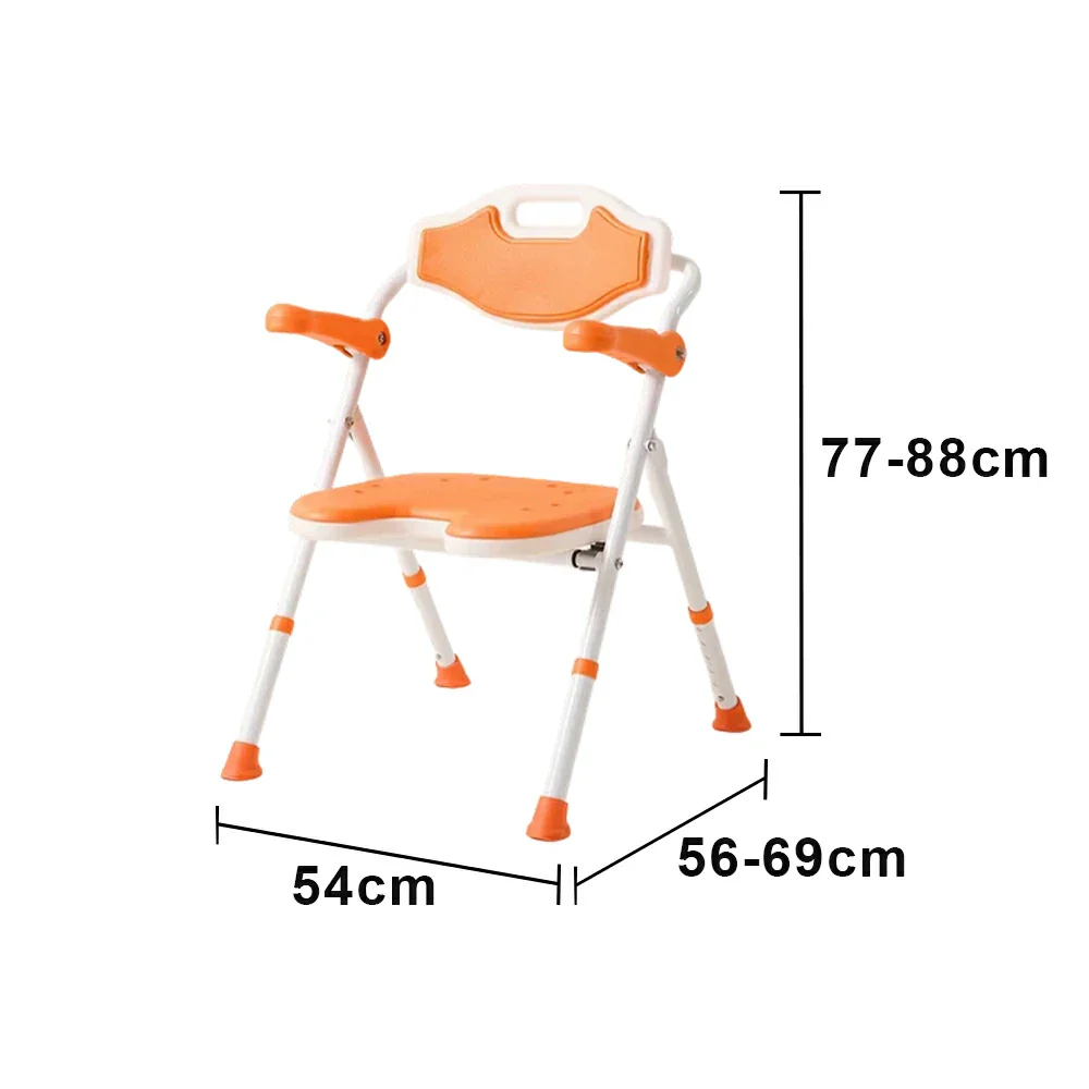 LIVARA Shower Chair Adjustable Height EVA Seat Foldable Armrests Anti-Slip Aluminum Frame for Elderly Bathroom Safety - Orange - Image 6
