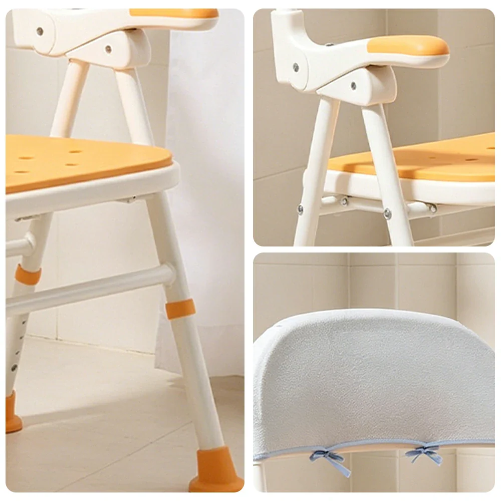 LIVARA Shower Chair with Back Scrubber Adjustable Height EVA Seat Foldable Armrests Anti-Slip Aluminum Frame for Elderly Bathroom Safety - Yellow - Image 3