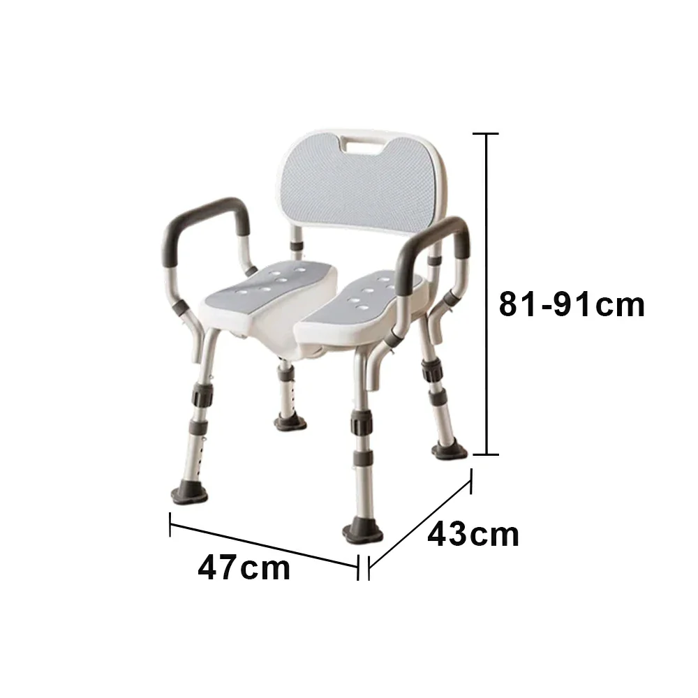 LIVARA Shower Chair with Grooved Seat Adjustable Height Soft Wave Cushion Waterproof Panel Anti-Slip Feet for Elderly Pregnant Bathroom Safety - Image 6