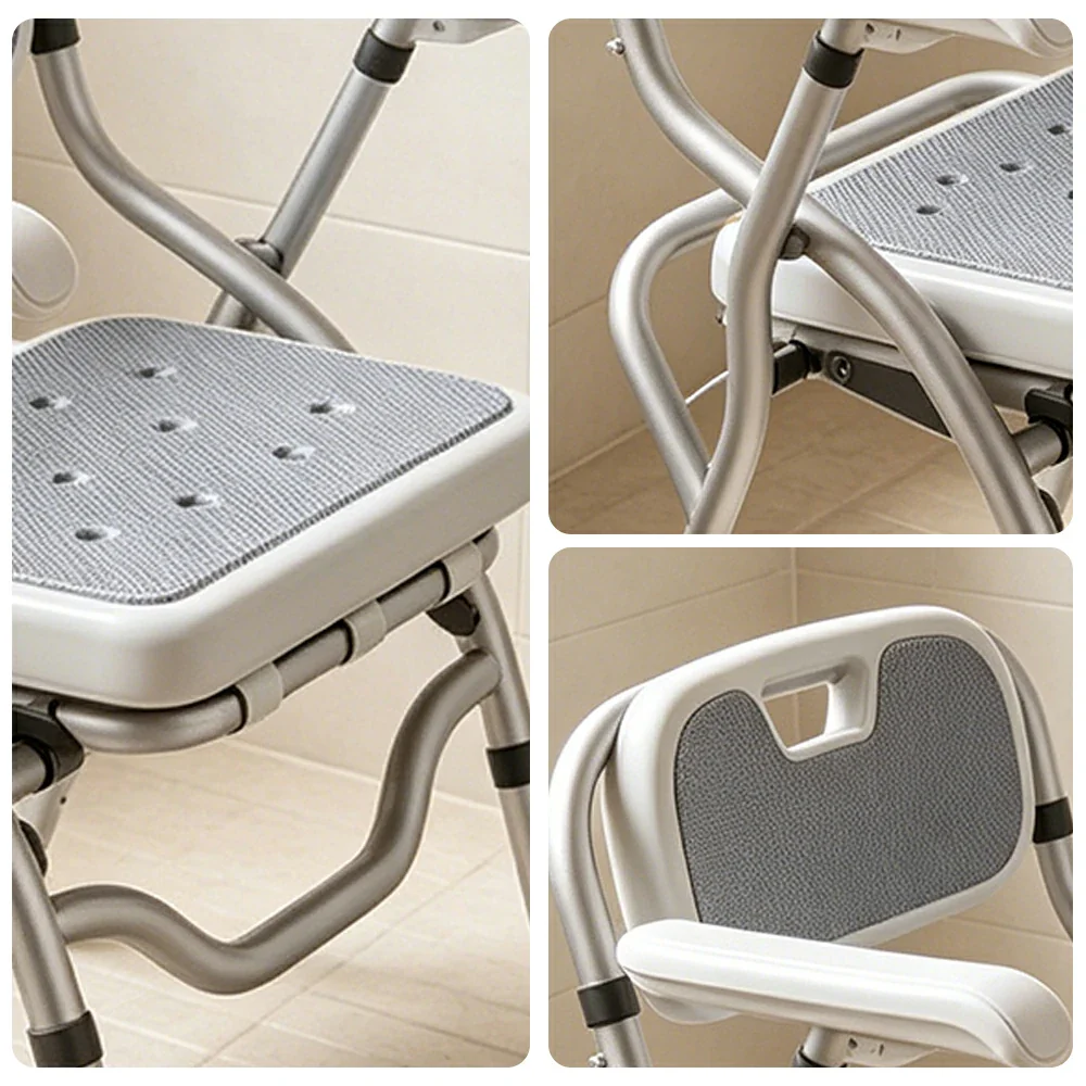 LIVARA Large Foldable Shower Chair with Square Seat Adjustable Height Soft Wave Cushion Waterproof Panel Anti-Slip Feet for Elderly Pregnant Bathroom Safety - Image 3