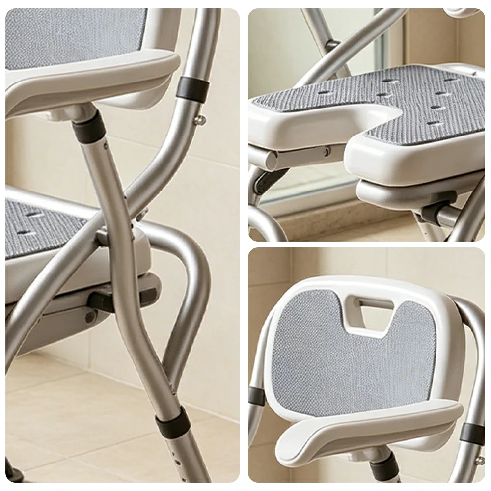 LIVARA Large Foldable Shower Chair with U-Shaped Seat Adjustable Height Soft Wave Cushion Waterproof Panel Anti-Slip Feet for Elderly Pregnant Bathroom Safety - Image 3