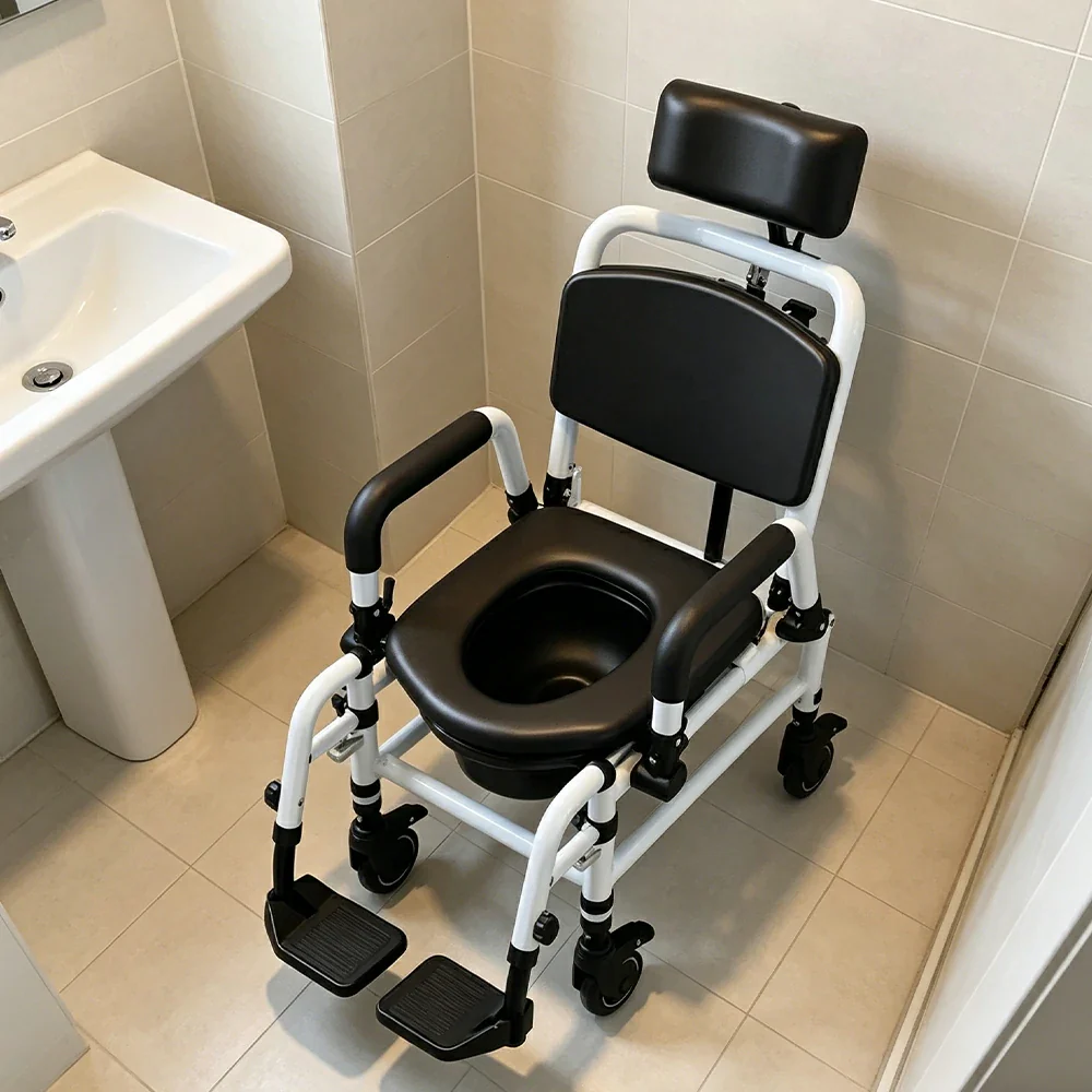 LIVARA Multifunctional Care Commode Chair Adjustable Backrest Soft Cushion Flip-up Armrests Wheels for Elderly Pregnant Home Bathroom Use - Image 2