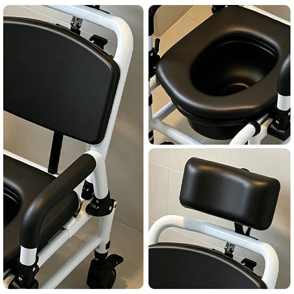 LIVARA Multifunctional Care Commode Chair Adjustable Backrest Soft Cushion Flip-up Armrests Wheels for Elderly Pregnant Home Bathroom Use - Image 3