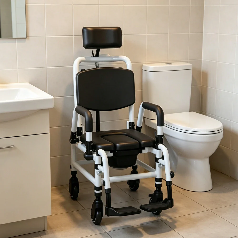 LIVARA Multifunctional Care Commode Chair Adjustable Backrest Soft Cushion Flip-up Armrests Wheels for Elderly Pregnant Home Bathroom Use - Image 4
