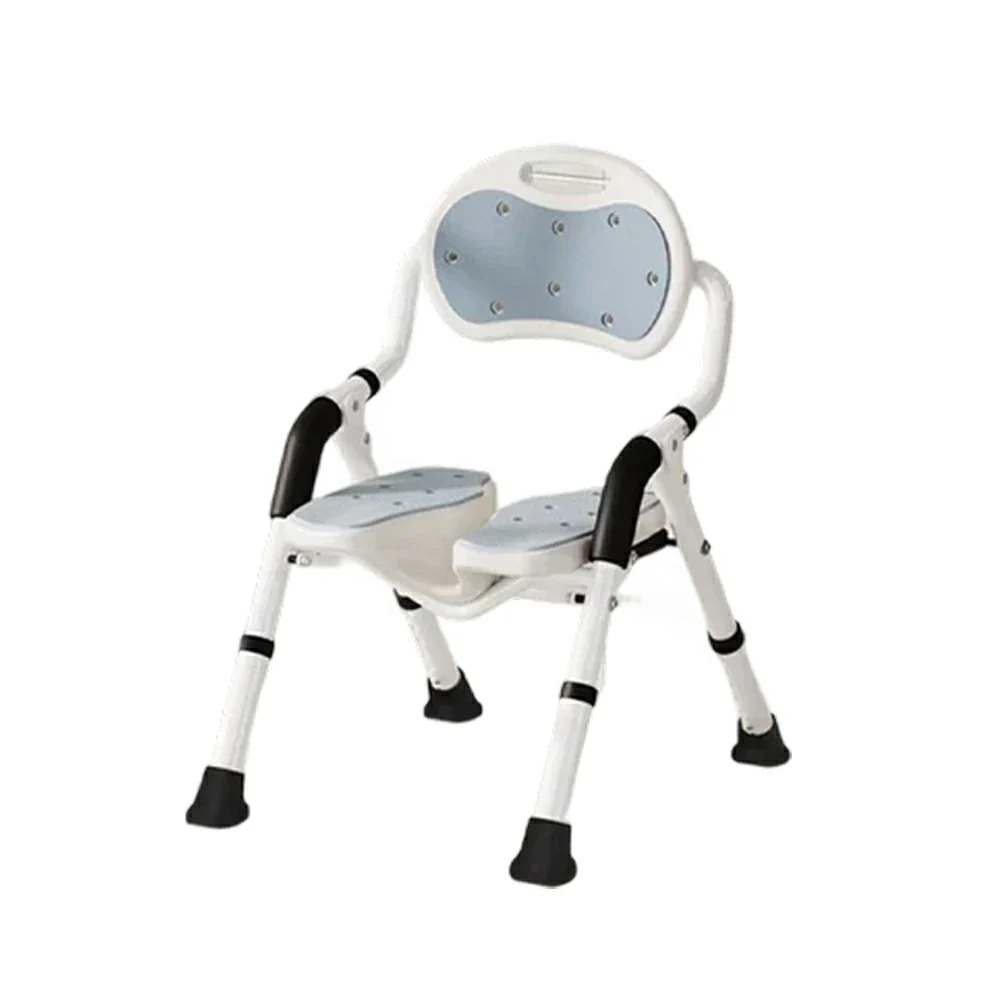 LIVARA Foldable Shower Chair with EVA Cushion PE Waterproof Seat Drainage Holes Anti-Slip Feet for Elderly Pregnant Bathroom Use - Grey