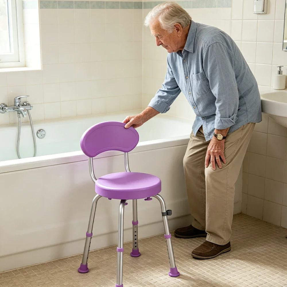 LIVARA 360-Degree Swivel Shower Chair Adjustable Height Anti-Slip Base Durable PE Seat for Elderly Disabled Home Bathroom Use - Image 5