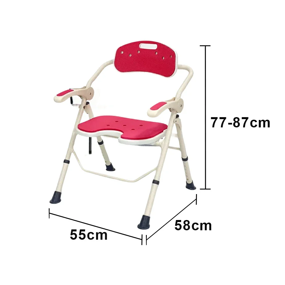 LIVARA Ultra-slim Foldable Shower Chair Reinforced Triangle Structure EVA Cushion Anti-slip Feet for Elderly Pregnant Home Bathroom Use - Red - Image 6