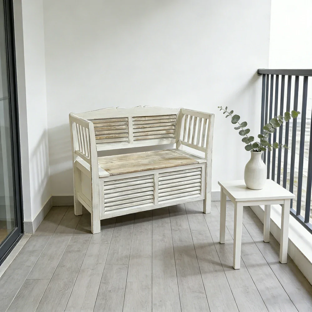 LIVARA Vintage French Country Storage Bench Flip Top Seat Solid Wood Farmhouse Entryway Bench with Hidden Storage - Image 4
