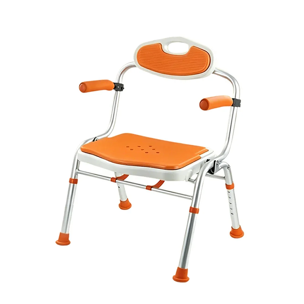 LIVARA Foldable Shower Chair Wide Seat EVA Cushion Triangular Support Anti-slip Feet for Elderly Pregnant Bathroom Home Use - Orange