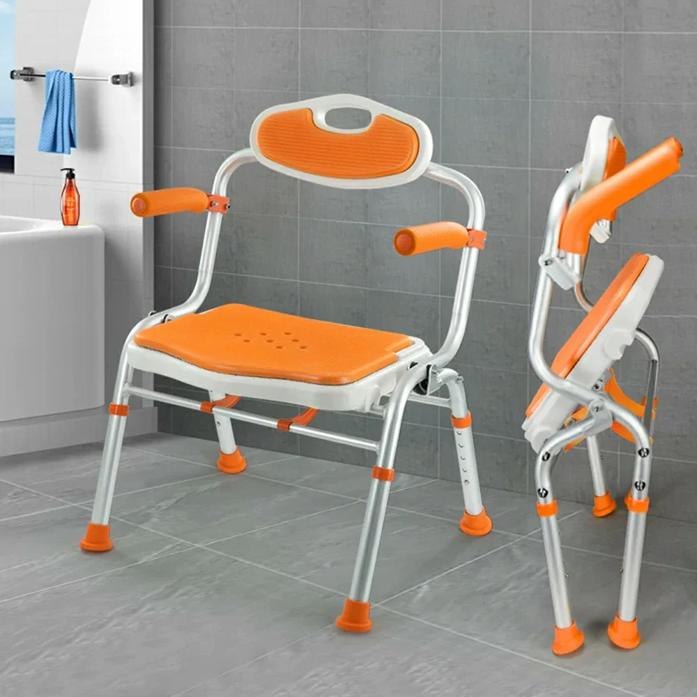 LIVARA Foldable Shower Chair Wide Seat EVA Cushion Triangular Support Anti-slip Feet for Elderly Pregnant Bathroom Home Use - Orange - Image 2