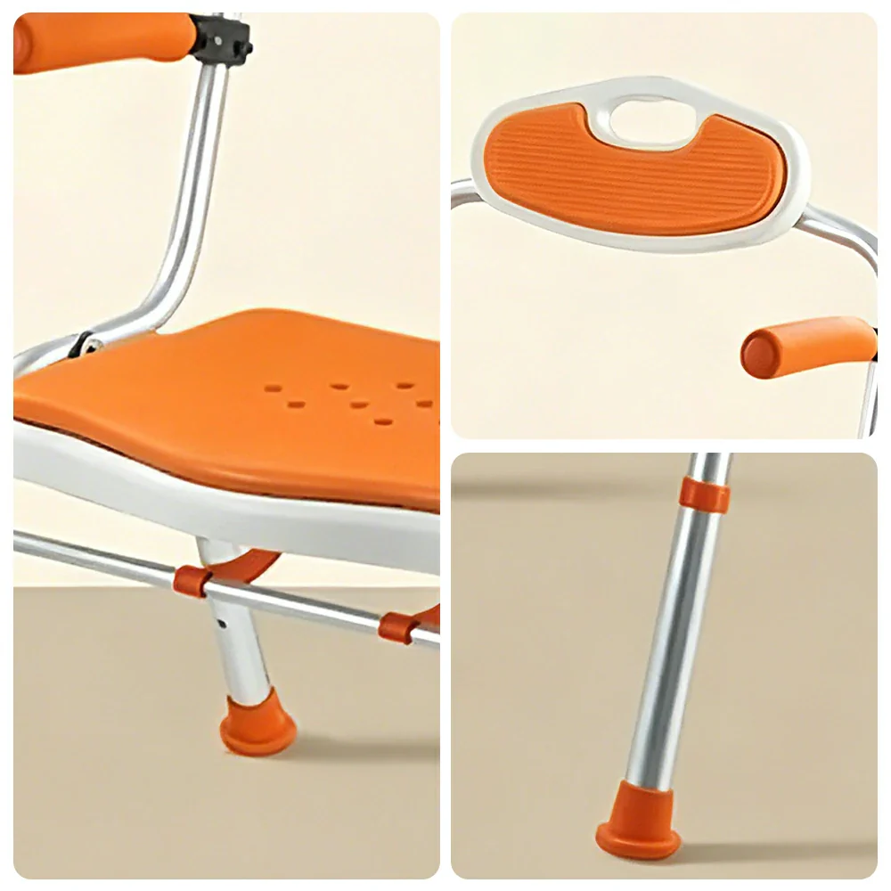 LIVARA Foldable Shower Chair Wide Seat EVA Cushion Triangular Support Anti-slip Feet for Elderly Pregnant Bathroom Home Use - Orange - Image 3