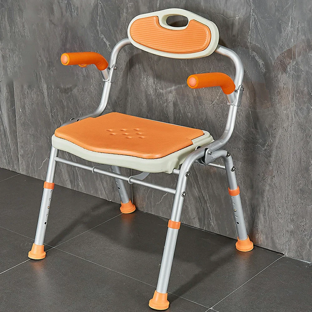 LIVARA Foldable Shower Chair Wide Seat EVA Cushion Triangular Support Anti-slip Feet for Elderly Pregnant Bathroom Home Use - Orange - Image 4